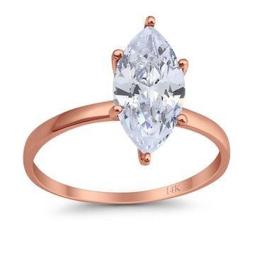 14K Rose Gold Solitaire Marquise Bridal Wedding Engagement Ring Simulated CZ Size-7